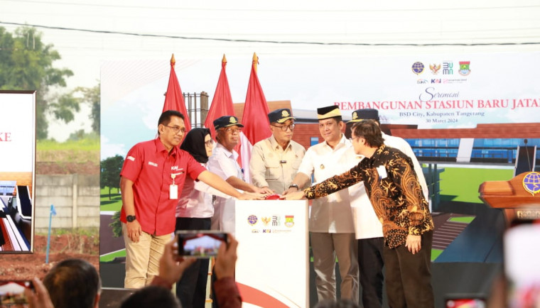 Menhub RI Budi Karya Sumadi, Lakukan Grounbreaking Pembangunan Stasiun KA Jatake - Pagedangan