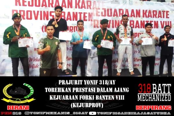 Atlet Karate Yonif 318/Adhirajasa Yudha Raih Prestasi di Kejuaraan Provinsi Banten 2025